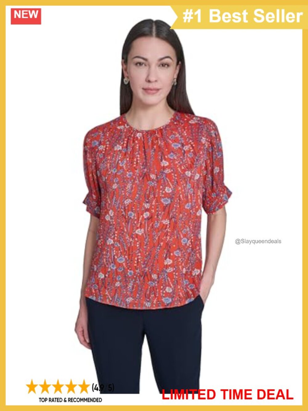 Tommy Hilfiger Short Sleeve Crewneck Blouse Puff Sleeves Regular Fit